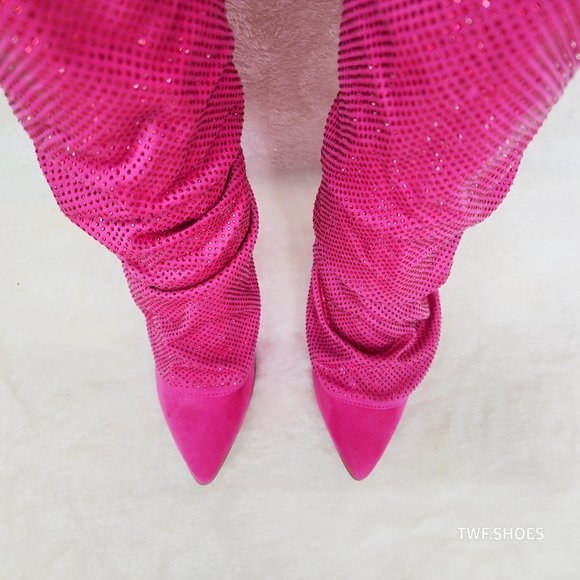Country Twist Fuchsia Draped Rhinestone Fold Over Western Cowgirl Boots - Picture 7 of 13